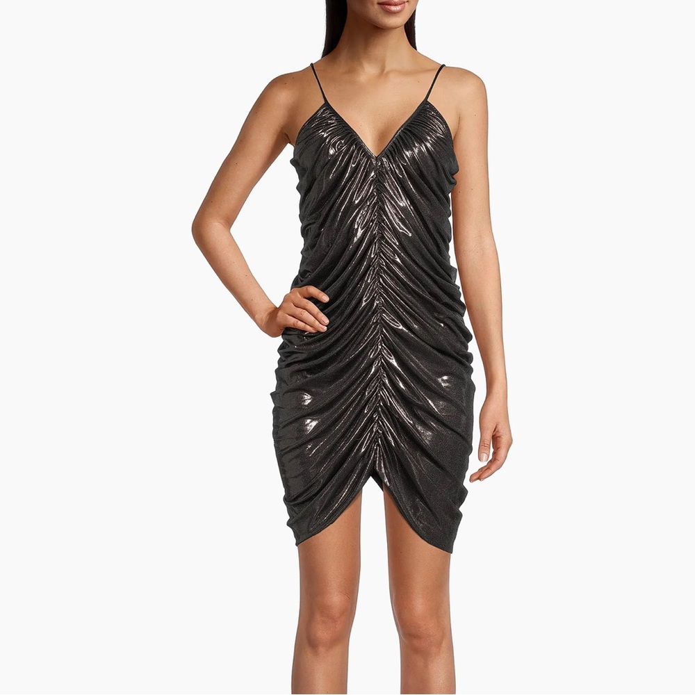 Norma Kamali Shimmer Ruched Metallic Mini Dress — Black